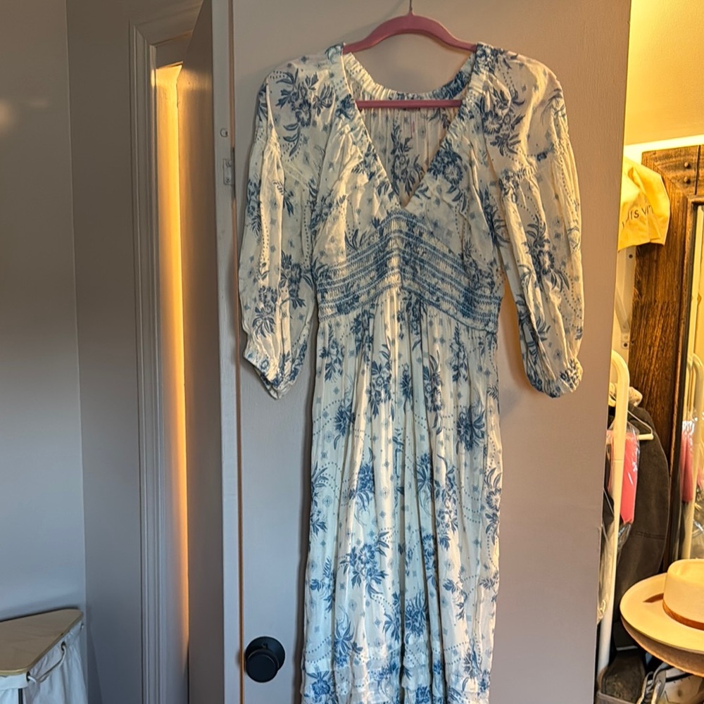 Free People Cream and Blue Floral Maxi Dress